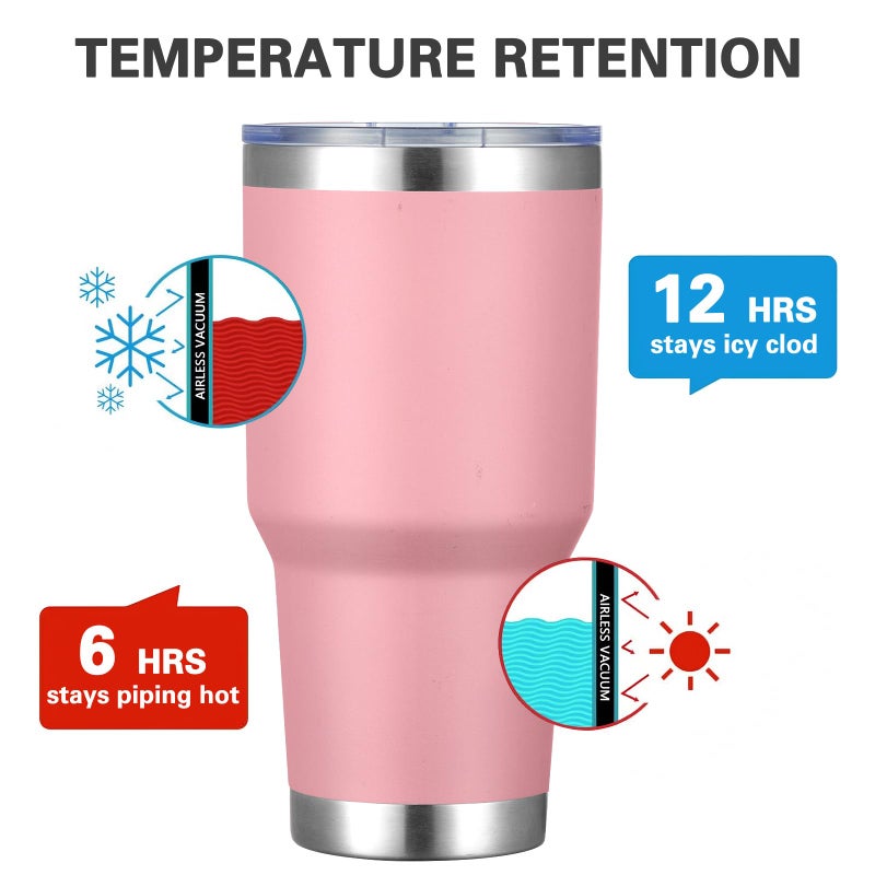 MEWAY 30oz Insulated Tumbler With Lids and Straws,Stainless Steel Double Vacuum Coffee Tumbler Cup, Brush, Durable Powder Coated Coffee Cup for Cold & Hot Drinks, Office, Travel(Pink,8 PACK) - Image 2